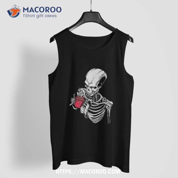 Iced Coffee Skeleton Drinking Funny Halloween Skull Shirt, Spooky Scary Skeletons