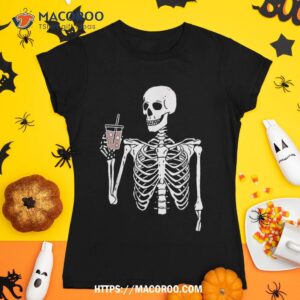 Iced Coffee Skeleton Drinking Funny Halloween Skull Shirt, Spooky Scary Skeletons