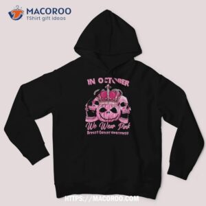 in october we wear pink halloween sugar skull breast cancer shirt skull pumpkin hoodie