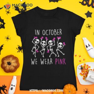 In October We Wear Pink Skull Halloween Breast Cancer Shirt, Scary Skull