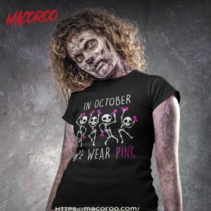 In October We Wear Pink Skull Halloween Breast Cancer Shirt, Scary Skull