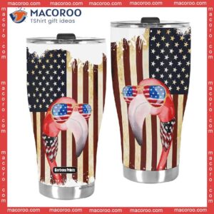independence day 4th of july flamingo american flag stainless steel tumbler 2