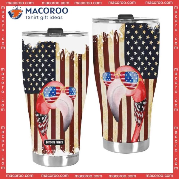 Independence Day 4th Of July Flamingo American Flag Stainless Steel Tumbler