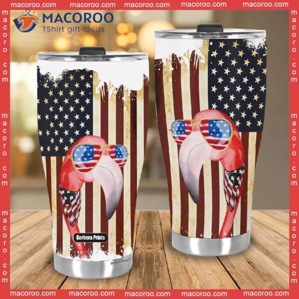 Independence Day 4th Of July Flamingo American Flag Stainless Steel Tumbler