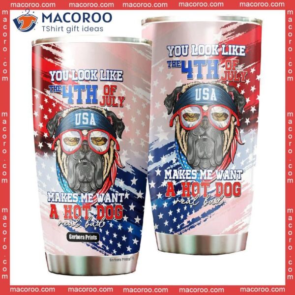 Independence Day Pug You Look Like The 4th Of July Makes Me Want A Hot Dog Stainless Steel Tumbler