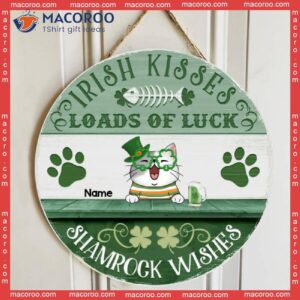 Irish Kisses & Shamrock Wishes, Four-leaf Clover Door Hanger, Personalized Cat Breeds Wooden Signs, Lovers Gifts