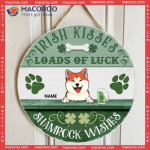 Irish Kisses & Shamrock Wishes, Four-leaf Clover Door Hanger, Personalized Dog Breeds Wooden Signs, Lovers Gifts
