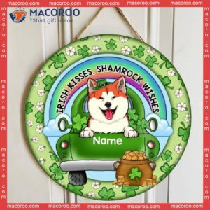 Irish Kisses Shamrock Wishes, St. Patrick’s Day Theme, Pets On The Green Car, Personalized Dog & Cat Wooden Signs