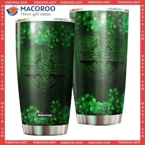 irish st patrick day celtic cross and shamrock stainless steel tumbler 0