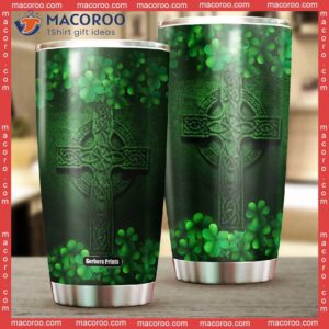 Irish St Patrick Day Celtic Cross And Shamrock Stainless Steel Tumbler