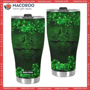 irish st patrick day celtic cross and shamrock stainless steel tumbler 2