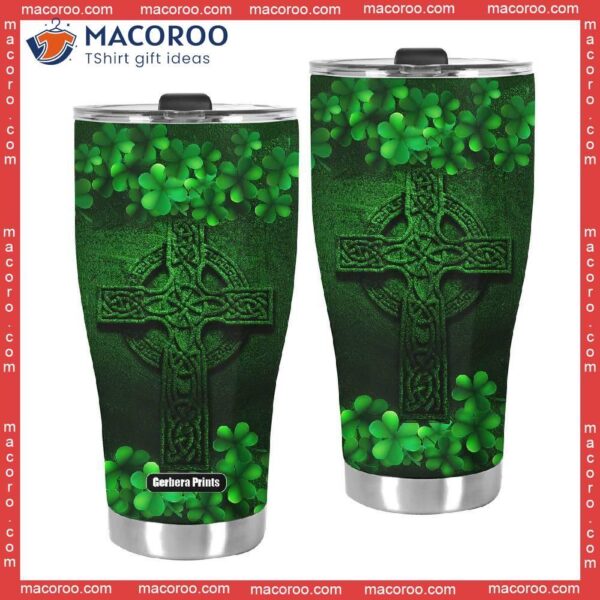 Irish St Patrick Day Celtic Cross And Shamrock Stainless Steel Tumbler