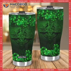 irish st patrick day celtic cross and shamrock stainless steel tumbler 3