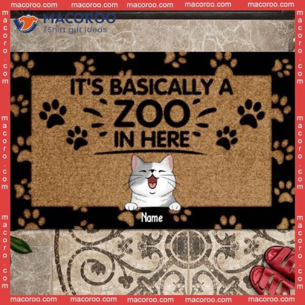 It’s Basically A Zoo In Here Personalized Doormat,﻿ Front Door Mat, Gifts For Cat Lovers