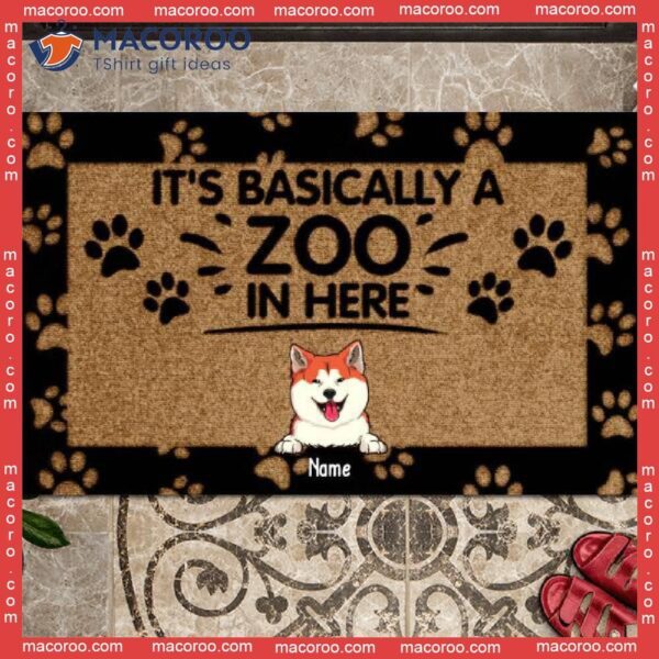 It’s Basically A Zoo In Here Personalized Doormat, Front Door Mat, Gifts For Dog Lovers