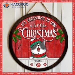 It’s Beginning To Look A Lot Like Christmas, Red Wood Wall, Personalized Cat Wooden Signs