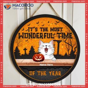 It’s The Most Wonderful Time Of Year, Orange Sky, Personalized Cat Halloween Wooden Signs, Best Halloween Gifts