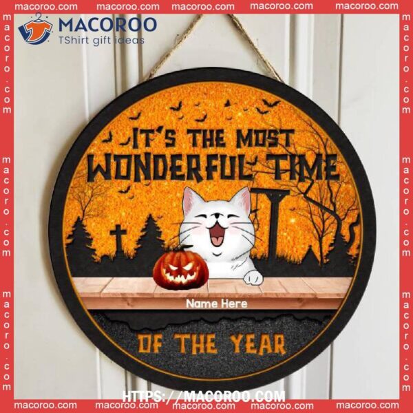 It’s The Most Wonderful Time Of Year, Orange Sky, Personalized Cat Halloween Wooden Signs, Best Halloween Gifts