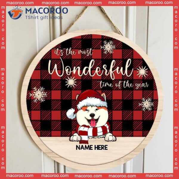 It’s The Most Wonderful Time Of Year Red Plaid Welcome Door Signs , Dog Mom Gifts, Gifts For Lovers,christmas Decorations