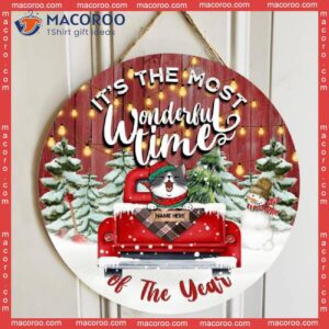 It’s The Most Wonderful Time Of Year, Red Truck, Wooden, Personalized Cat Christmas Wooden Signs