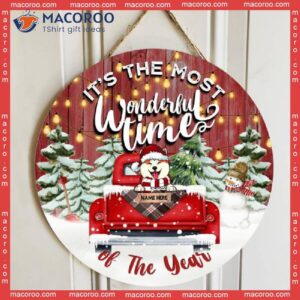 It’s The Most Wonderful Time Of Year, Red Truck, Wooden, Personalized Dog Christmas Wooden Signs