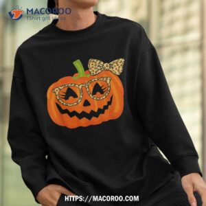 jack o lantern face pumpkin halloween leopard print glasses shirt sweatshirt