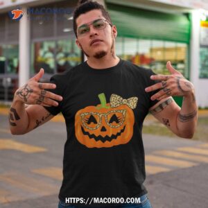 jack o lantern face pumpkin halloween leopard print glasses shirt tshirt
