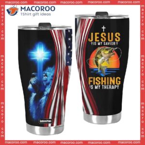 jesus is my savior fishing therapy lion stainless steel tumbler 0
