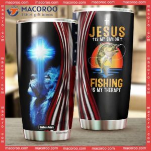 jesus is my savior fishing therapy lion stainless steel tumbler 1