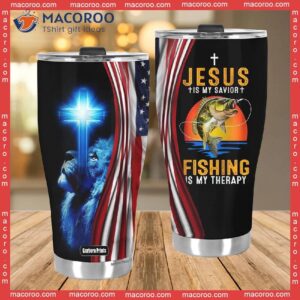 jesus is my savior fishing therapy lion stainless steel tumbler 2