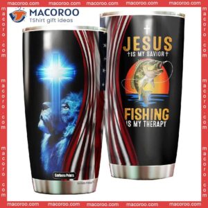 jesus is my savior fishing therapy lion stainless steel tumbler 3