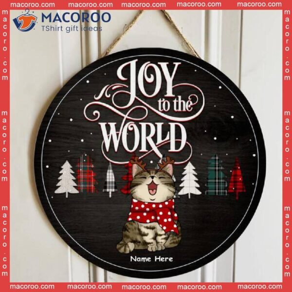 Joy To The World, Cats Wear Scarf, Starry Night, Personalized Cat Christmas Wooden Signs