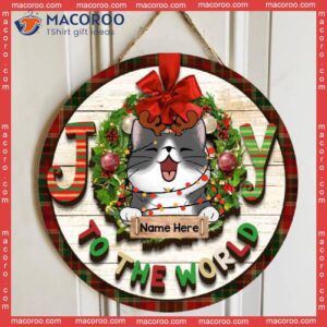 Joy To The World, Christmas Decoration, Personalized Cat Wooden Signs