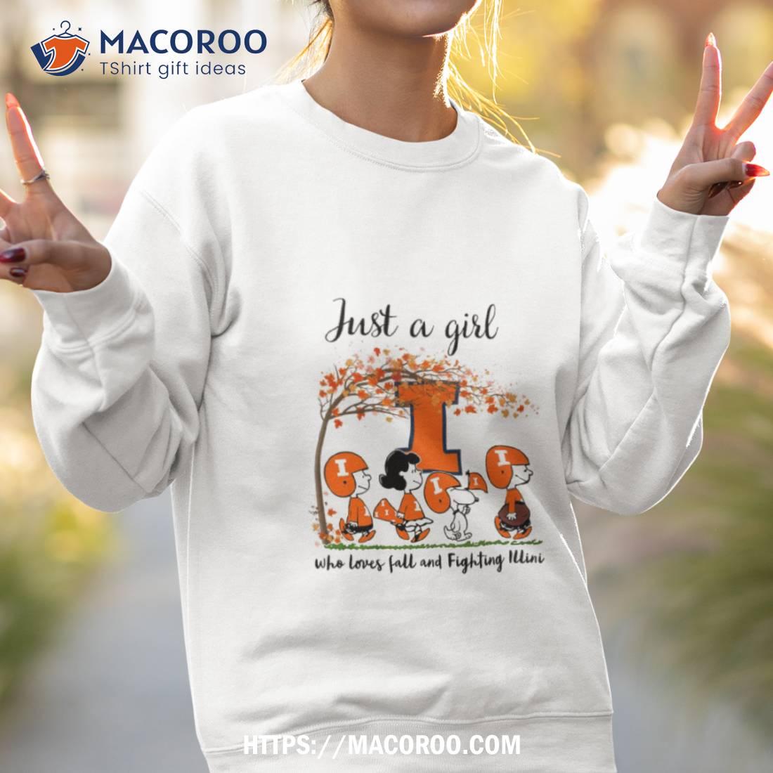 Just A Girl Who Loves Fall And Fighting Illini Peanuts Cartoon Halloween Shirt Just A Girl Who Loves Fall And Fighting Illini Peanuts Cartoon Halloween Shirt