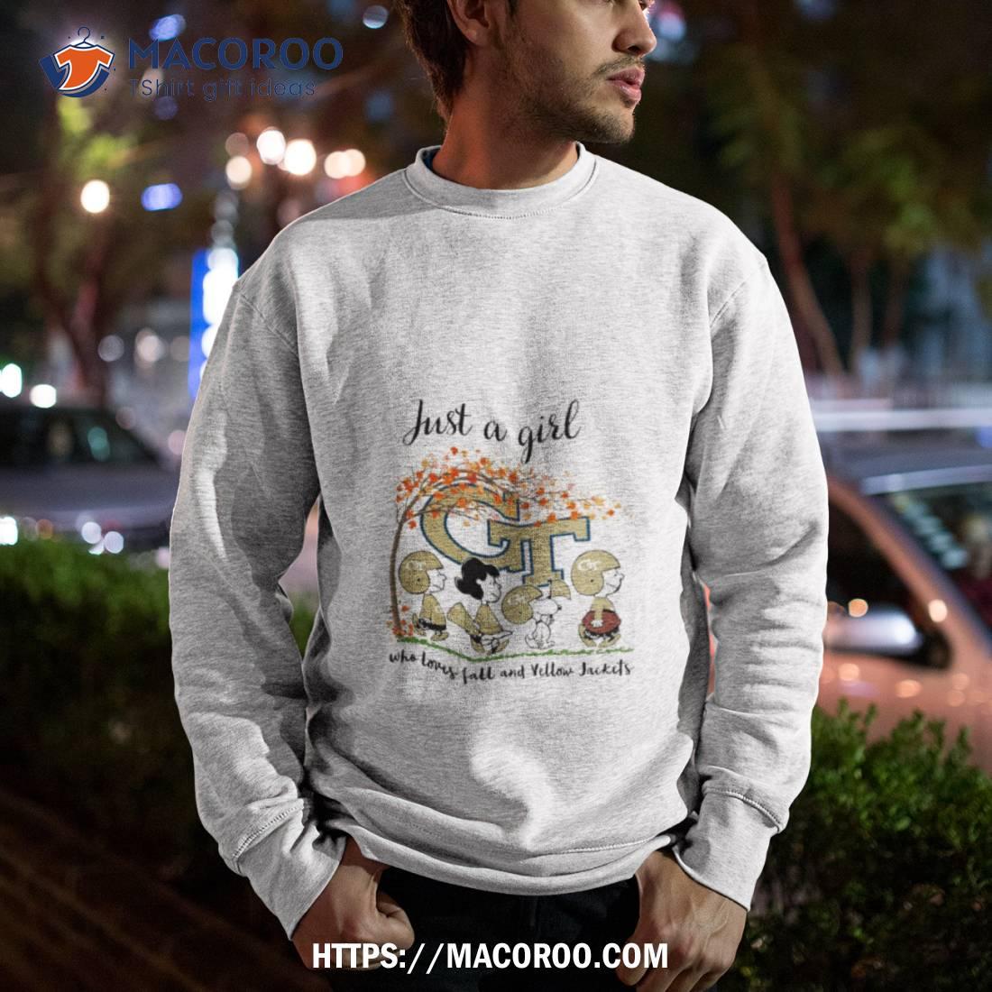 Just A Girl Who Loves Fall And Georgia Tech Yellow Jackets Peanuts Cartoon Halloween Shirt Just A Girl Who Loves Fall And Georgia Tech Yellow Jackets Peanuts Cartoon Halloween Shirt