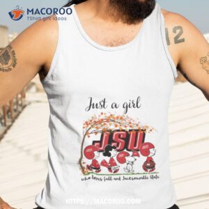 just a girl who loves fall and jacksonville state peanuts cartoon halloween shirt tank top 3