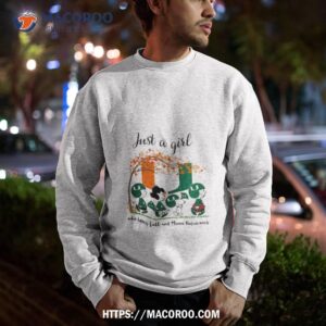 just a girl who loves fall and miami hurricanes peanuts cartoon halloween shirt sweatshirt