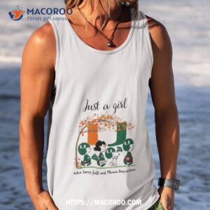 just a girl who loves fall and miami hurricanes peanuts cartoon halloween shirt tank top