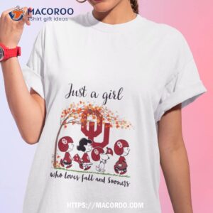 just a girl who loves fall and oklahoma sooners peanuts cartoon halloween shirt tshirt 1
