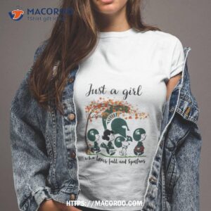 just a girl who loves fall and spartans peanuts cartoon halloween shirt tshirt 2