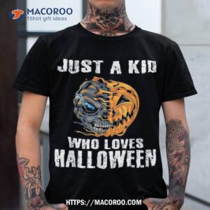 Just A Kid Who Loves Halloween Pumpkin Skull Boys Kids Shirt, Skull Pumpkin