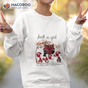 just a woman who loves fall and arkansas state red wolves peanuts cartoon shirt sweatshirt 2