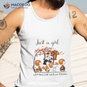 just a woman who loves fall and bowling green falcons peanuts cartoon shirt tank top 3