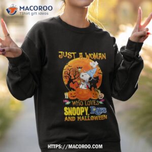 just a woman who loves snoopy rays and halloween 2023 shirt sweatshirt 2