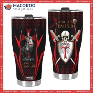 knight templar skull red and black stainless steel tumbler 2