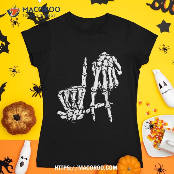 La Hand Sign Lazy Diy Halloween Costume Skeleton Los Angeles Shirt, Halloween Skull
