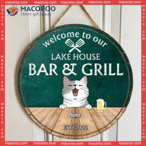 Lake House Decor Bar & Grill Welcome Wooden Signss, Gifts For Pet Lovers, Couple Of Spatula Custom Signs