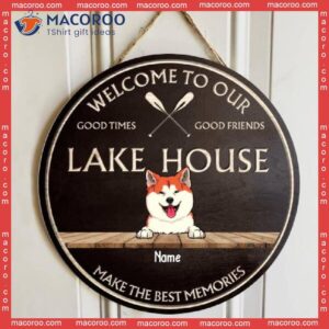 Lake House Decor Welcome To Our Make The Best Moment, Door Hanger, Personalized Dog Breeds Wooden Signs