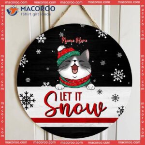Let It Snow, Black Background, Custom Quote, Personalized Cat Christmas Wooden Signs