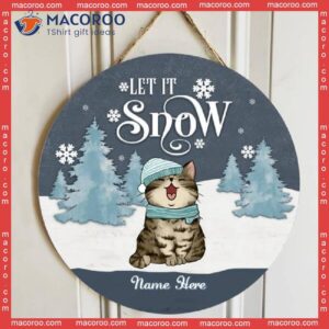 Let It Snow, Bluetone, Personalized Cat Christmas Wooden Signs
